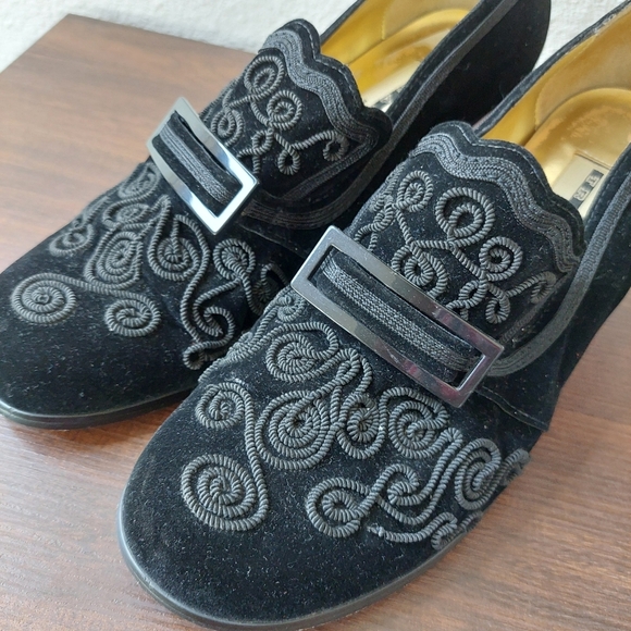 Vintage Victorian New York Transit Suede Leather Embroidered Pumps Size 7.5M - Picture 3 of 9